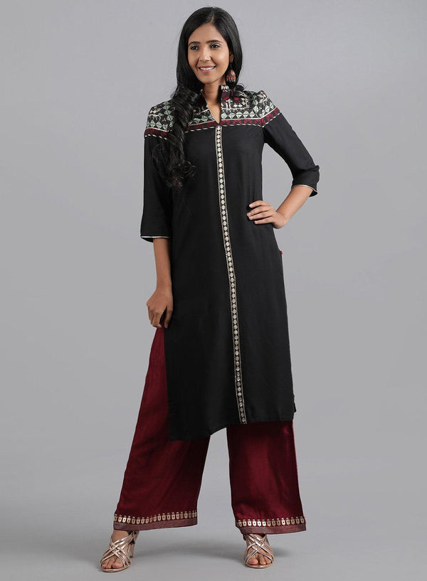 Black Mandarin Neck Dobby kurta