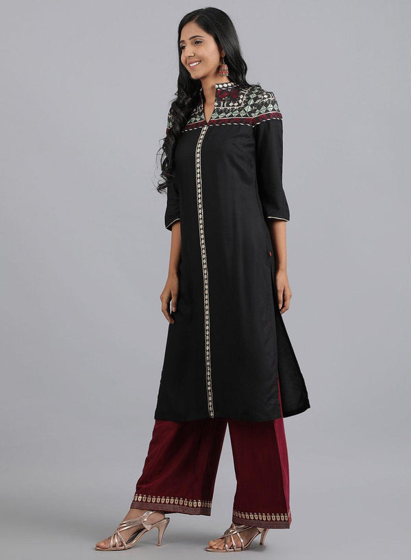 Black Mandarin Neck Dobby kurta