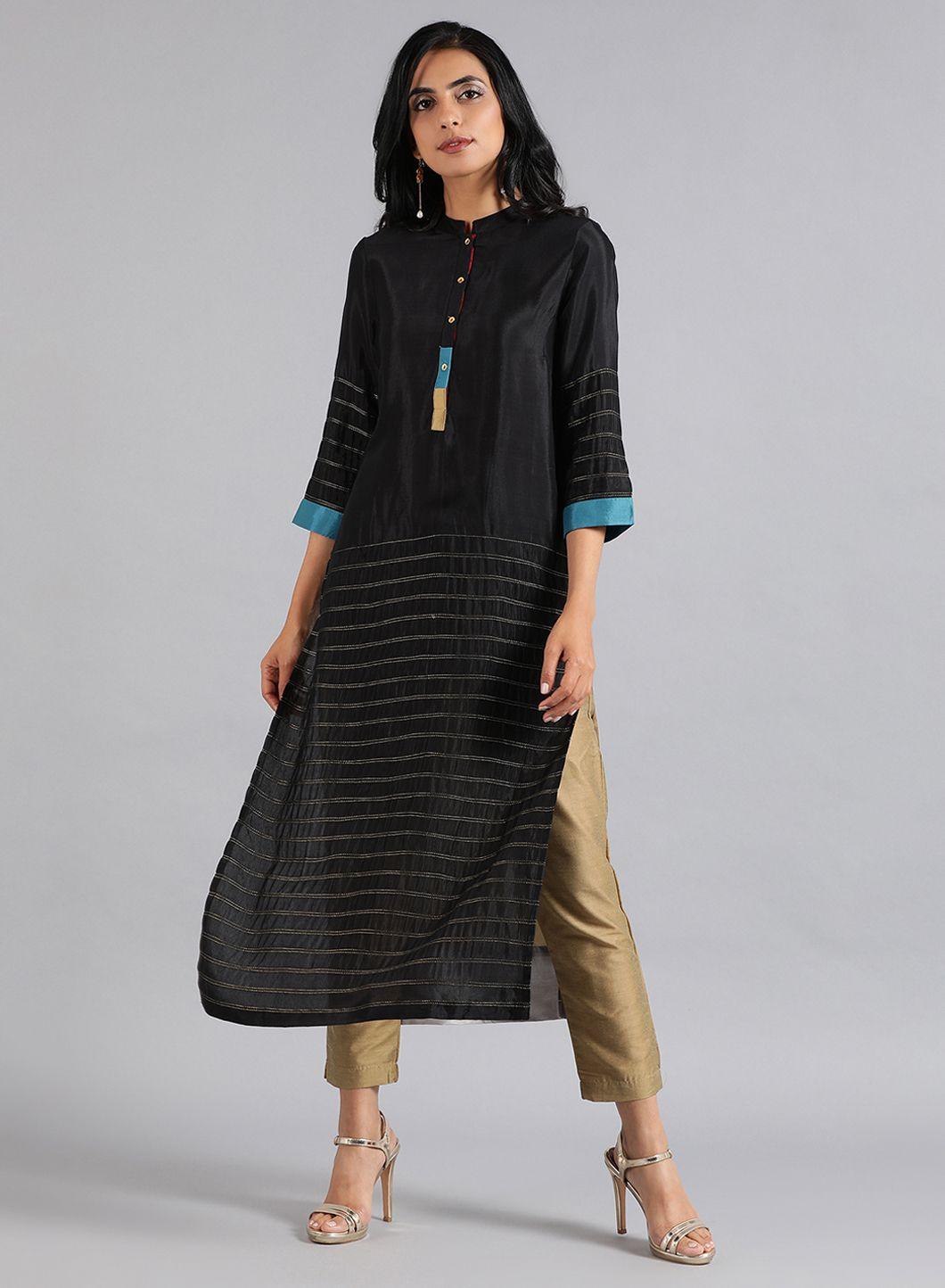 Black Mandarin Neck Kaleido kurta - XS