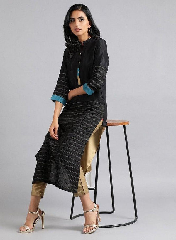 Black Mandarin Neck Kaleido kurta