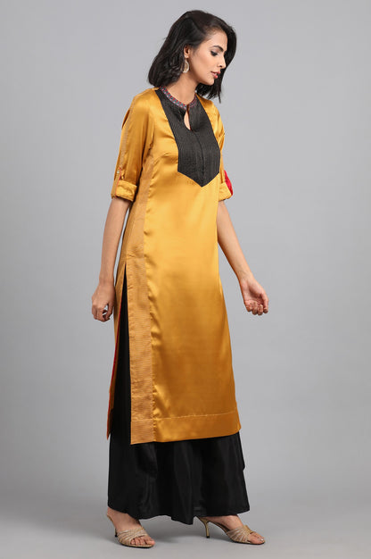 Mustard Round Neck Color-Block kurta