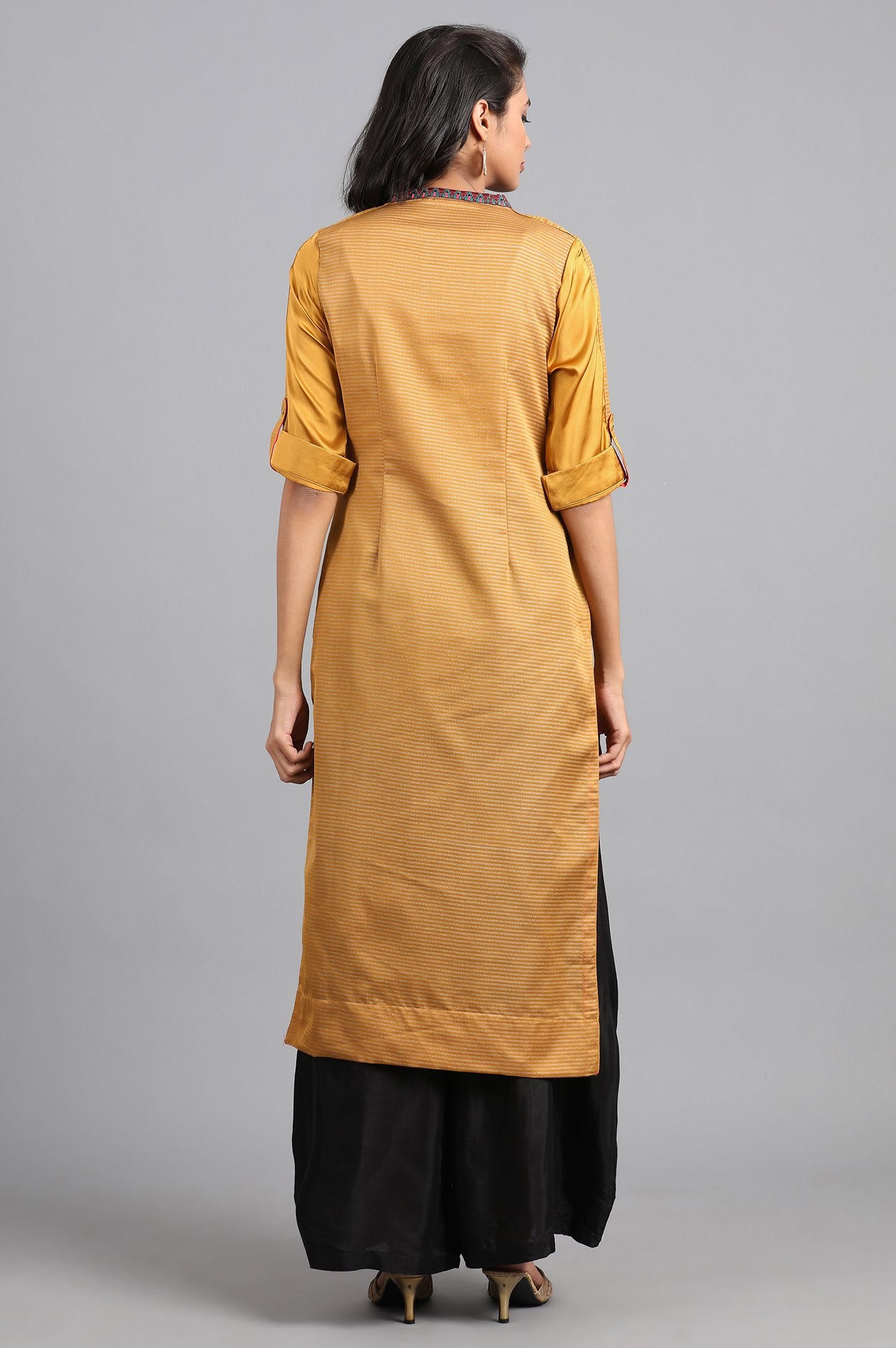 Mustard Round Neck Color-Block kurta