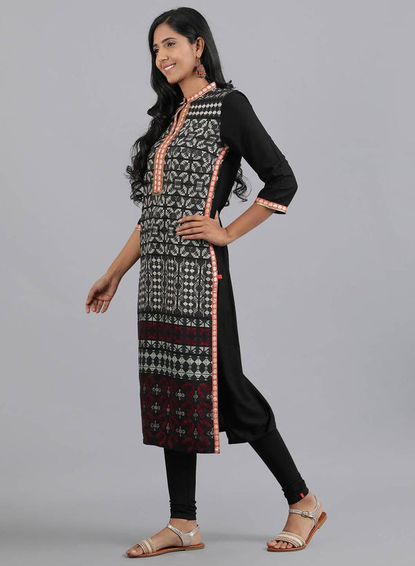 Black Mandarin Neck Embellished kurta