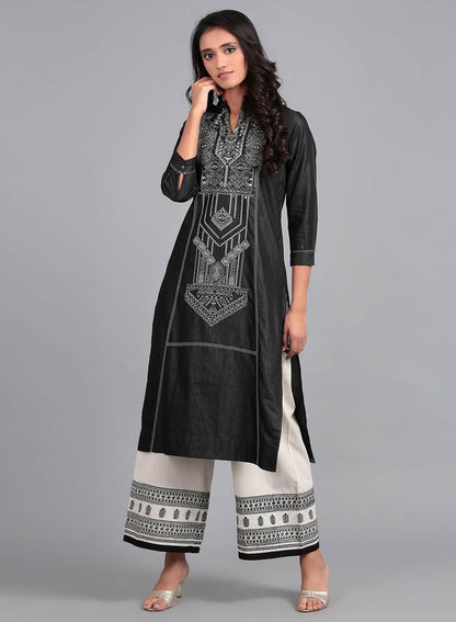 Blue Mandarin Neck Denim kurta - wforwoman