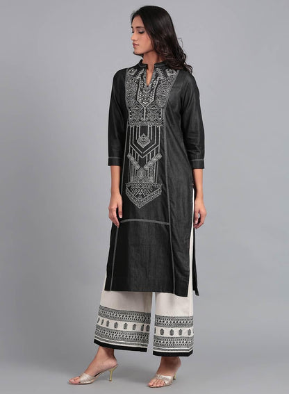 Blue Mandarin Neck Denim kurta - wforwoman