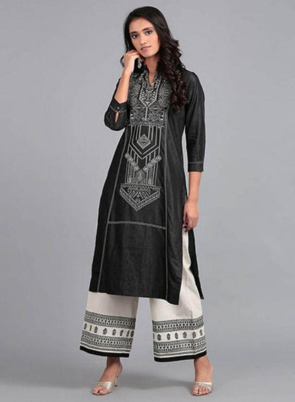 Blue Mandarin Neck Denim kurta - wforwoman