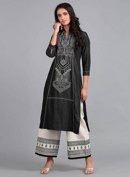 Blue Mandarin Neck Denim kurta - wforwoman