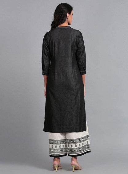 Blue Mandarin Neck Denim kurta - wforwoman