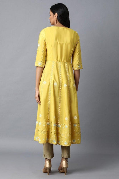 Yellow Embroidered A-Line kurta - wforwoman