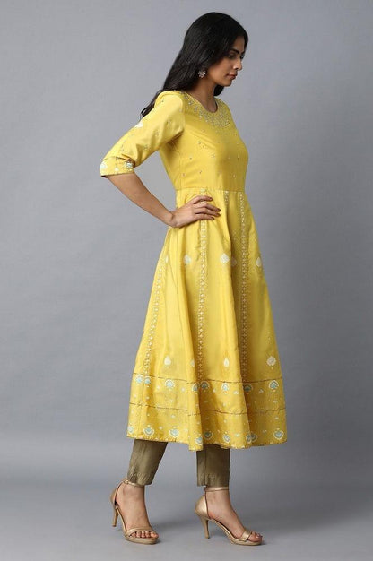 Yellow Embroidered A-Line kurta - wforwoman