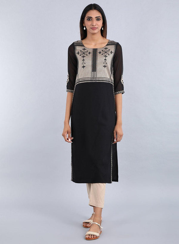 Black Round Neck Printed kurta