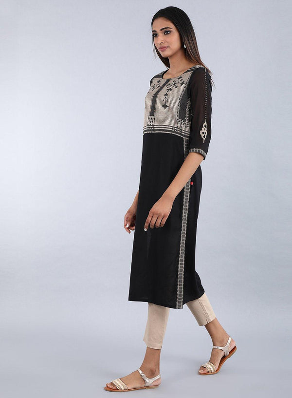 Black Round Neck Printed kurta