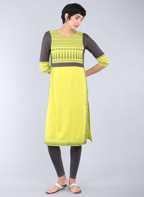 Green Round Neck Printed kurta