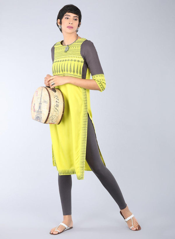 Green Round Neck Printed kurta
