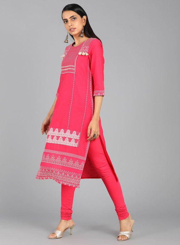 Pink Round Neck Printed kurta