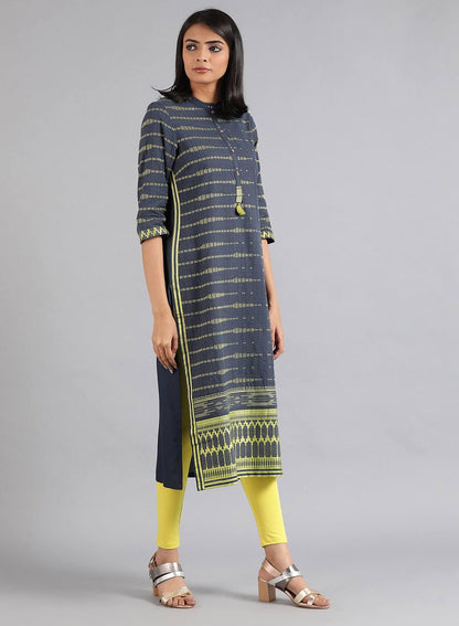 Blue Mandarin Neck Dobby kurta - wforwoman