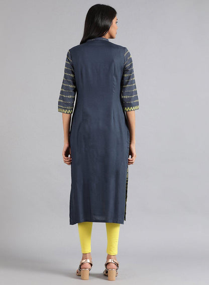 Blue Mandarin Neck Dobby kurta - wforwoman