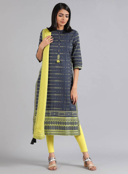 Blue Mandarin Neck Dobby kurta - wforwoman