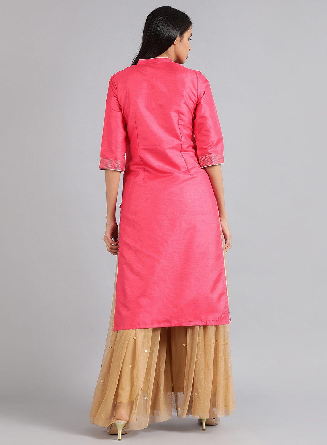 Pink Mandarin Neck Solid kurta - wforwoman