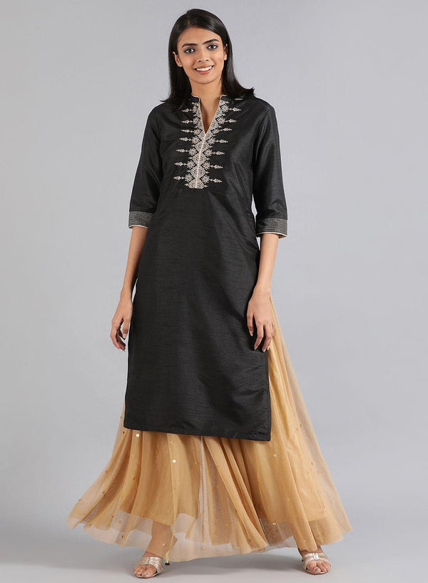 Black Mandarin Neck Solid kurta
