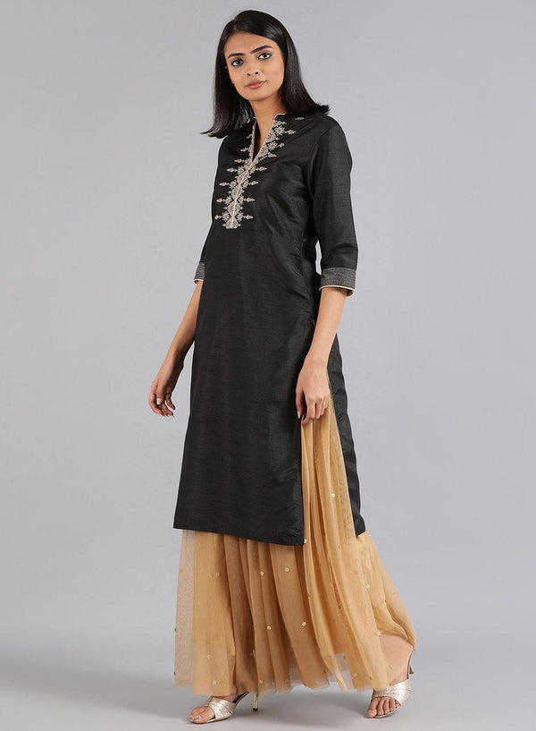Black Mandarin Neck Solid kurta