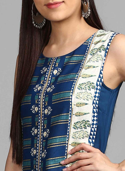 Blue Round Neck Draped Dress - wforwoman