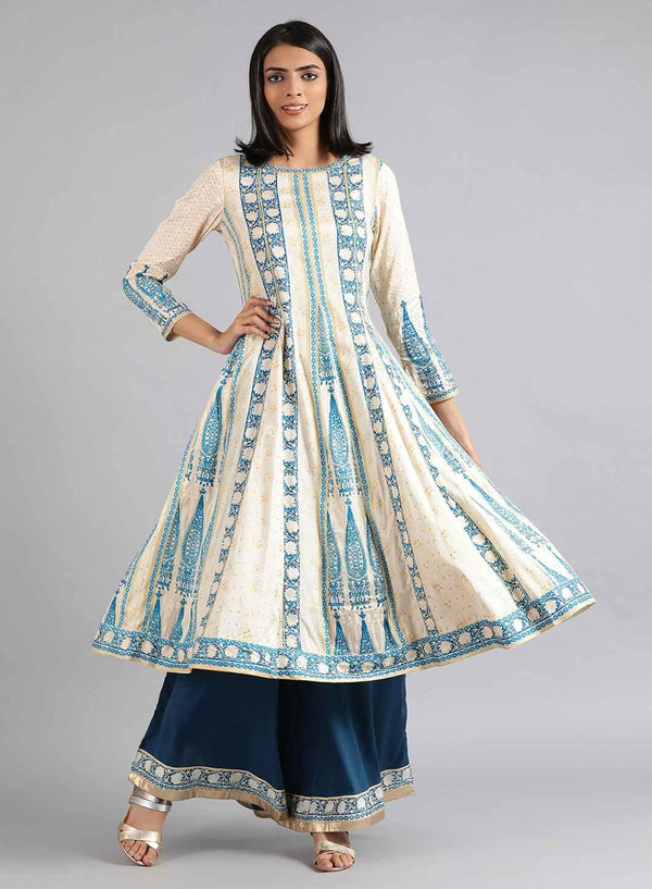 Off-White Round Neck Paisley Print kurta