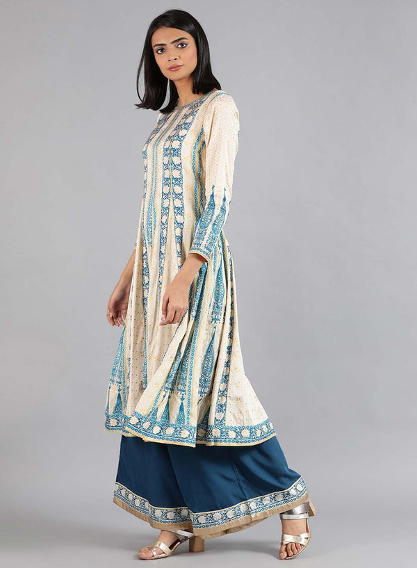 Off-White Round Neck Paisley Print kurta