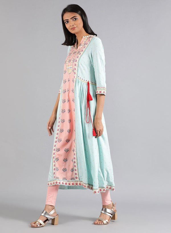 Blue Mandarin Neck Printed kurta