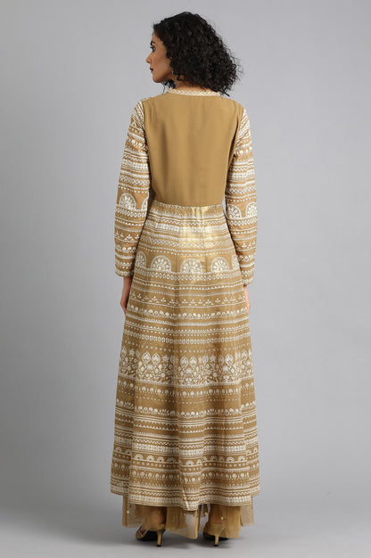 Golden V Neck Printed kurta Dress