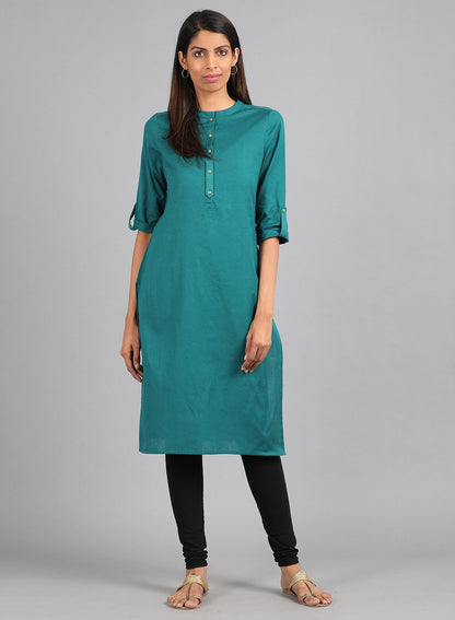 Green Mandarin Neck Solid kurta