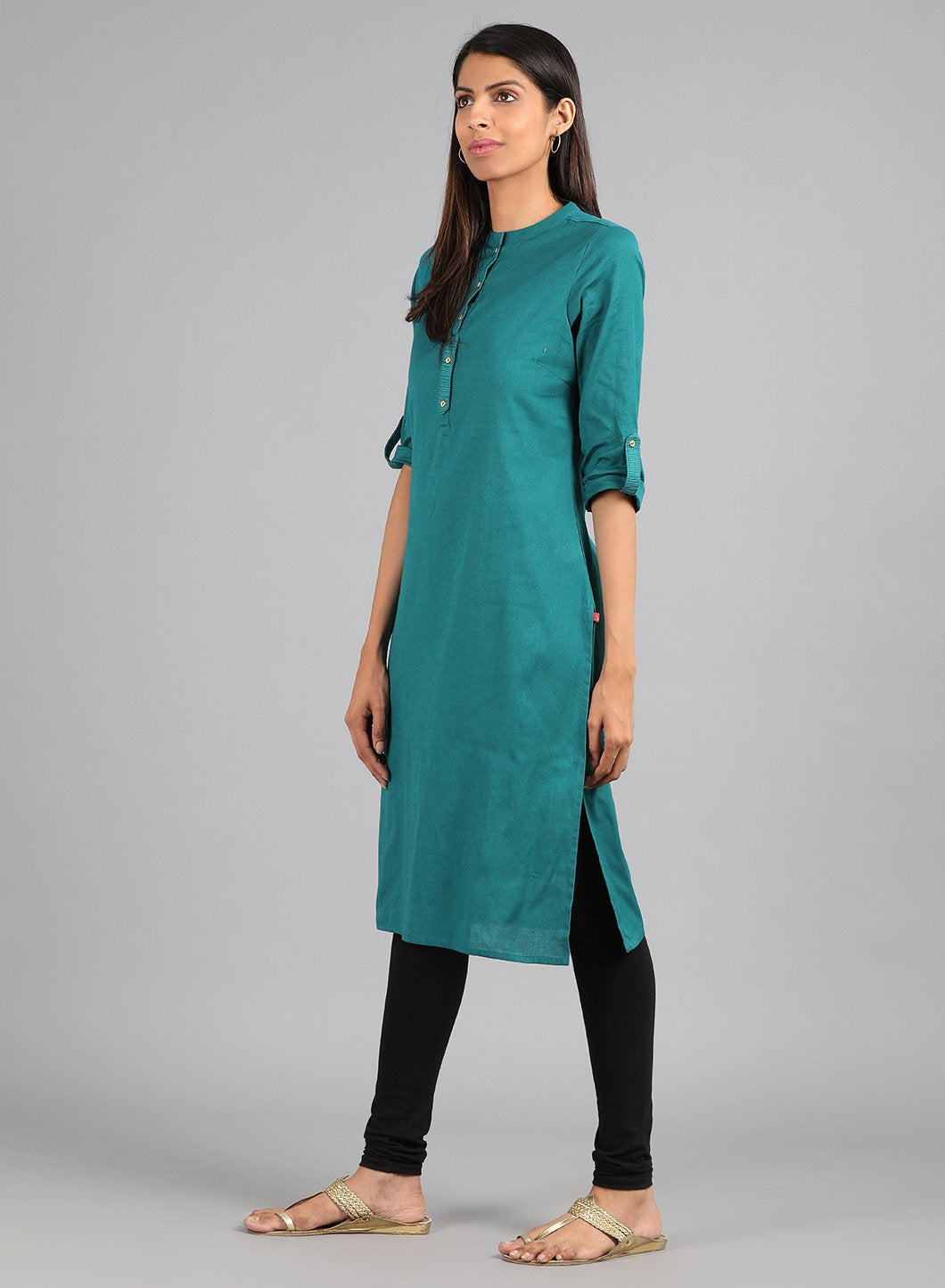 Green Mandarin Neck Solid kurta