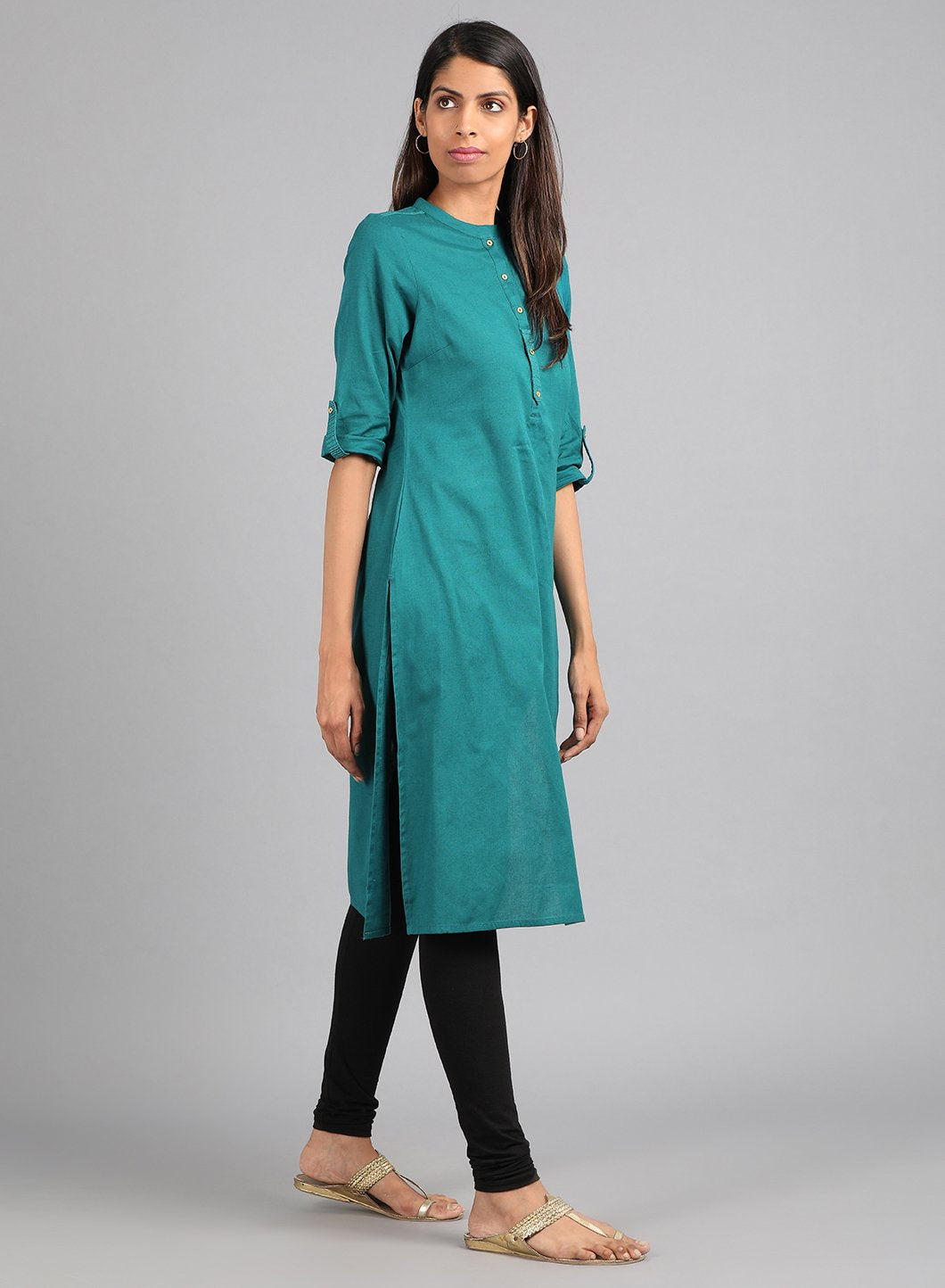 Green Mandarin Neck Solid kurta