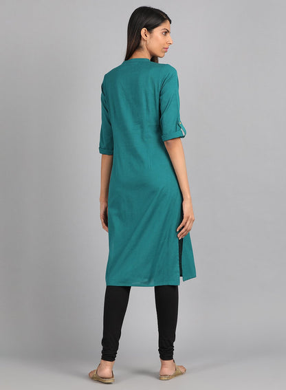 Green Mandarin Neck Solid kurta