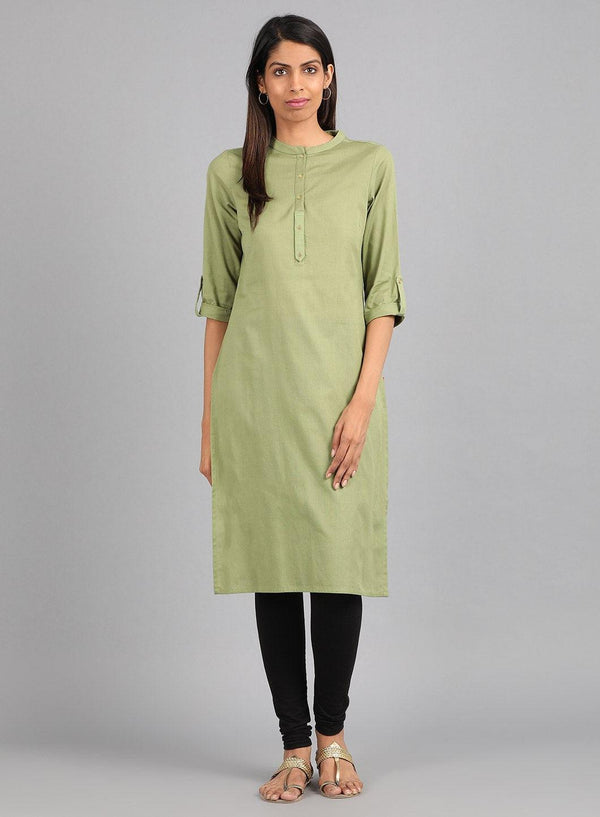 Green Mandarin Neck Solid kurta
