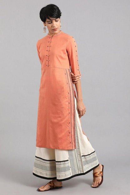 Orange Mandarin Neck Solid Khadi kurta - wforwoman