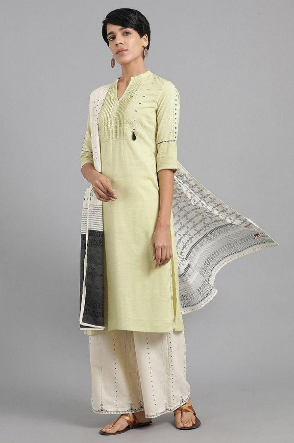 Green Mandarin Neck Solid Khadi kurta