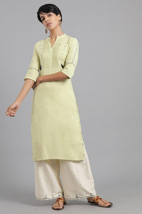 Green Mandarin Neck Solid Khadi kurta