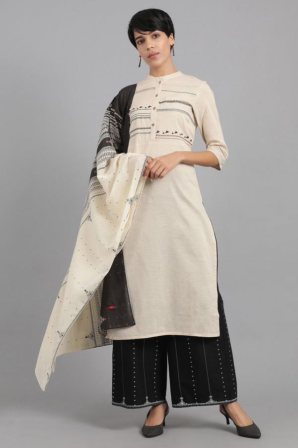 Off-White Mandarin Neck Solid Khadi kurta
