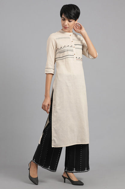 Off-White Mandarin Neck Solid Khadi kurta