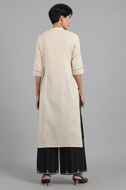 Off-White Mandarin Neck Solid Khadi kurta