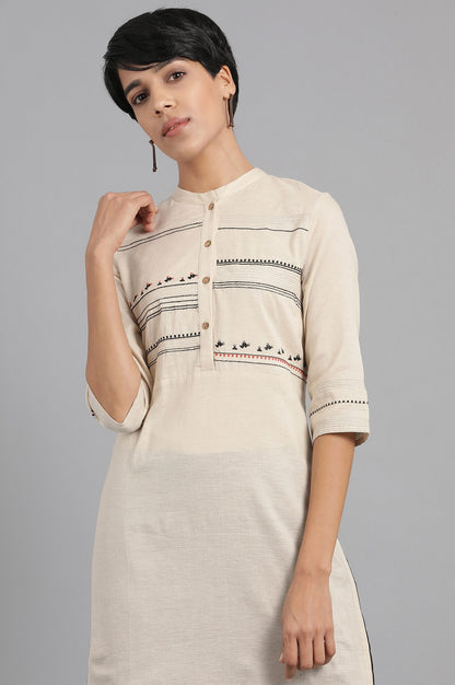 Off-White Mandarin Neck Solid Khadi kurta
