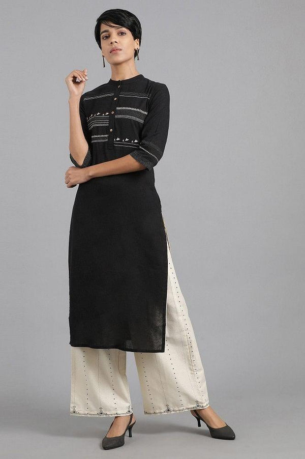 Black Mandarin Neck Khadi kurta