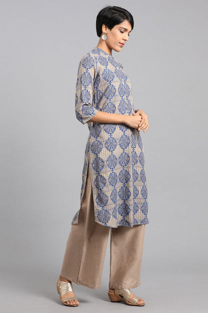 Beige Mandarin Neck Printed kurta