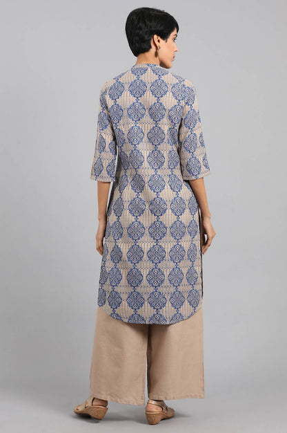 Beige Mandarin Neck Printed kurta