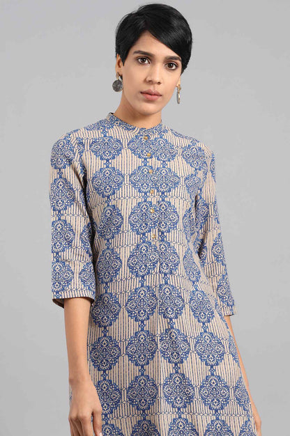 Beige Mandarin Neck Printed kurta