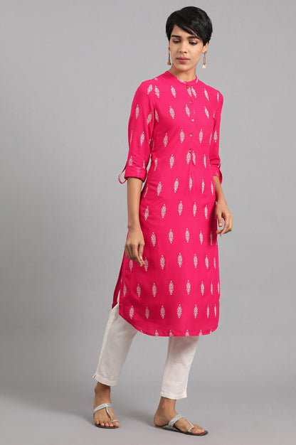 Pink Mandarin Neck Printed kurta