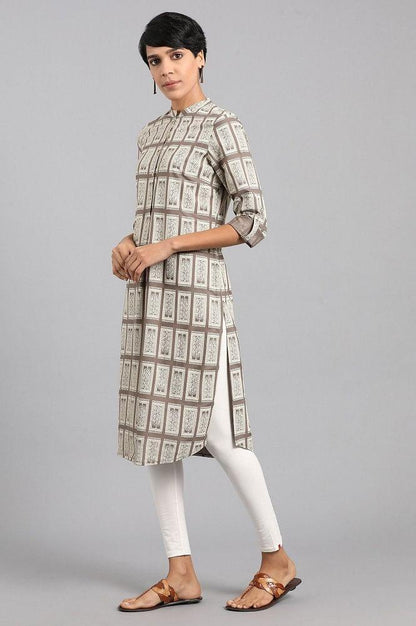 Grey Mandarin Neck Printed kurta - wforwoman