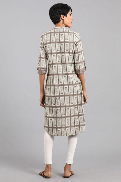 Grey Mandarin Neck Printed kurta - wforwoman