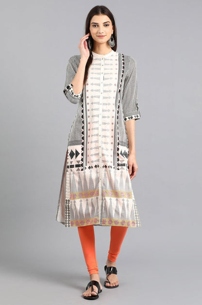 White Mandarin Neck Printed kurta - wforwoman